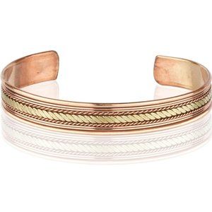 Pure Copper Bracelet Cuff Bangle Link Two Tone Design